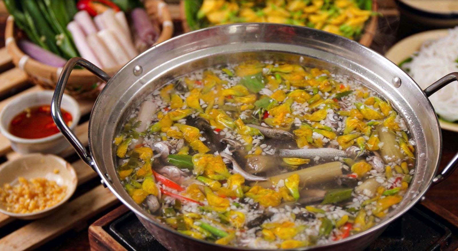 Vietnam’s snakehead fish hot pot with Dien Dien flowers